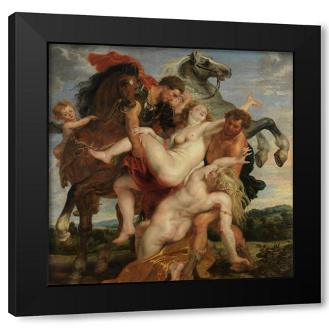The Rape of the Daughters of Leucippus Black Modern Wood Framed Art Print by Rubens, Peter Paul