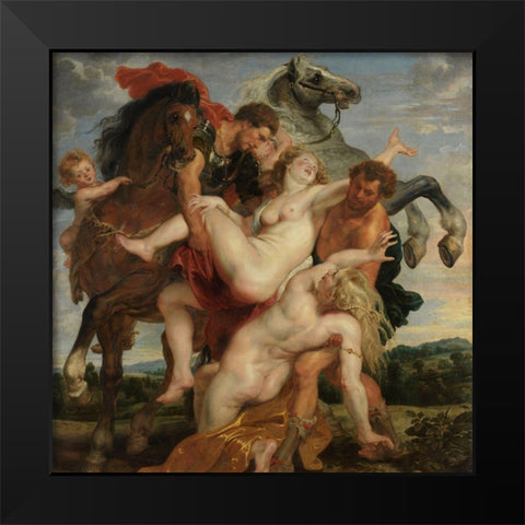 The Rape of the Daughters of Leucippus Black Modern Wood Framed Art Print by Rubens, Peter Paul