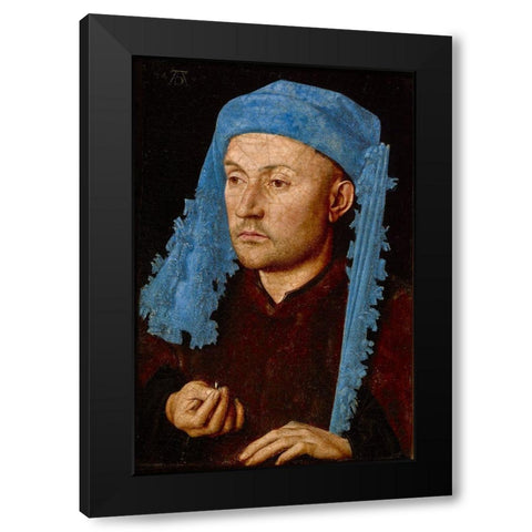 Portrait of a Man with a Blue Chaperon Black Modern Wood Framed Art Print with Double Matting by van Eyck, Jan