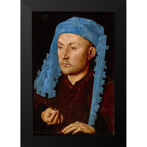 Portrait of a Man with a Blue Chaperon Black Modern Wood Framed Art Print by van Eyck, Jan