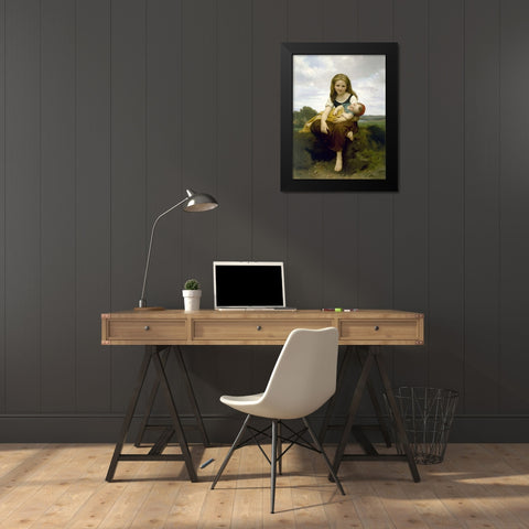 The Elder Sister Black Modern Wood Framed Art Print by Bouguereau, William-Adolphe