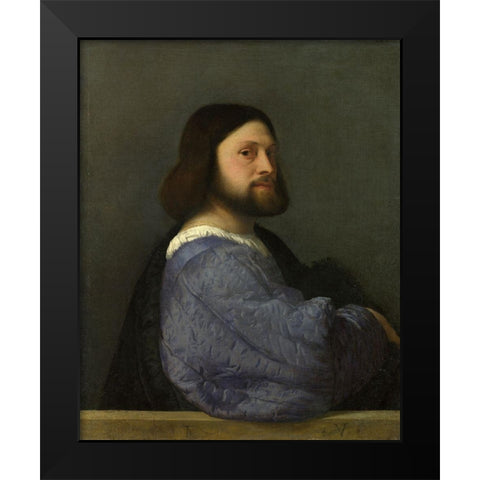 A Man with a Quilted Sleeve Black Modern Wood Framed Art Print by Titian