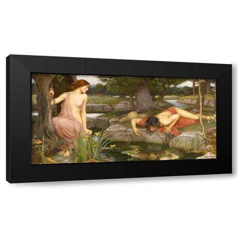 Echo and Narcissus Black Modern Wood Framed Art Print with Double Matting by Waterhouse, John William