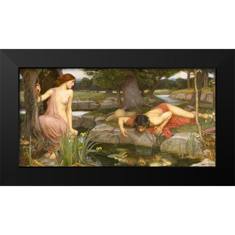 Echo and Narcissus Black Modern Wood Framed Art Print by Waterhouse, John William