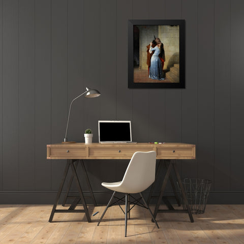 The Kiss Black Modern Wood Framed Art Print by Hayez, Francesco