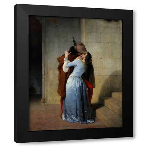 The Kiss Black Modern Wood Framed Art Print with Double Matting by Hayez, Francesco