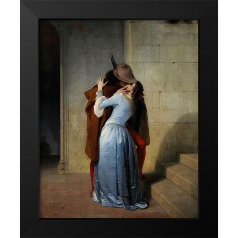The Kiss Black Modern Wood Framed Art Print by Hayez, Francesco