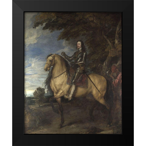 Equestrian Portrait of Charles I Black Modern Wood Framed Art Print by van Dyck, Anthony