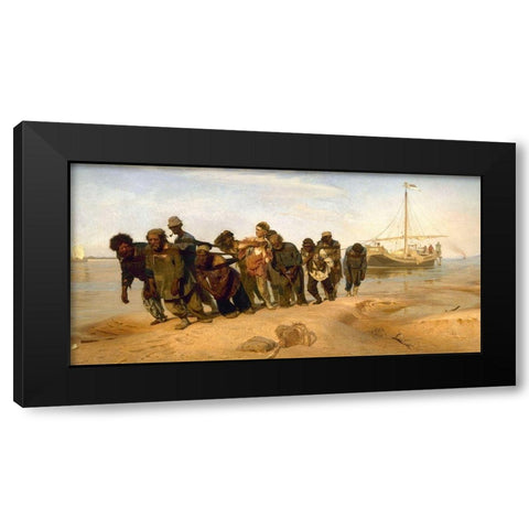 Barge Haulers on the Volga Black Modern Wood Framed Art Print with Double Matting by Repin, Ilya