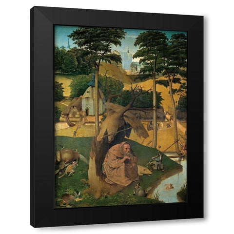 The Temptation of St Anthony Black Modern Wood Framed Art Print with Double Matting by Bosch, Hieronymus