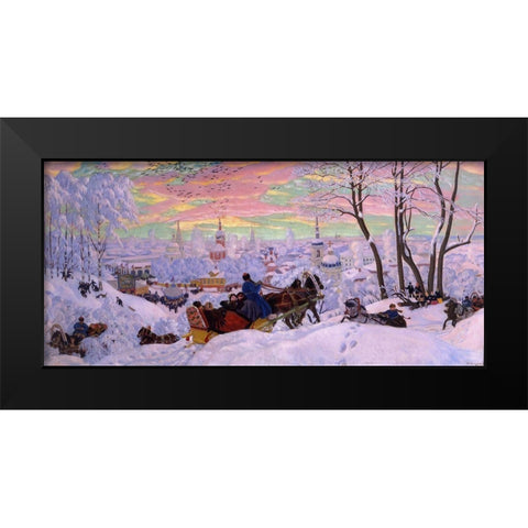Shrovetide Black Modern Wood Framed Art Print by Kustodiev, Boris