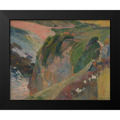 The Flageolet Player on the Cliff Black Modern Wood Framed Art Print by Gauguin, Paul