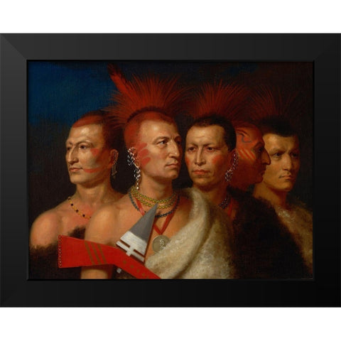 Young Omahaw, War Eagle, Little Missouri, and Pawnees, Black Modern Wood Framed Art Print by King, Charles Bird