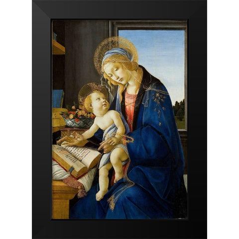 Madonna of the Book Black Modern Wood Framed Art Print by Botticelli, Sandro