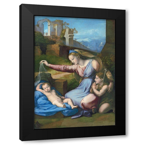 Madonna with the Blue Diadem Black Modern Wood Framed Art Print with Double Matting by Raphael