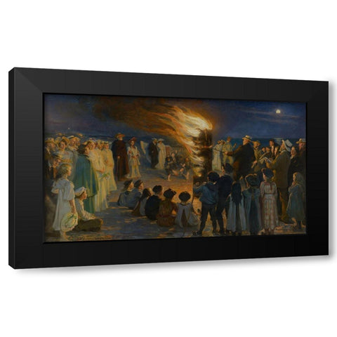 Midsummer Eve Bonfire on Skagen Beach Black Modern Wood Framed Art Print with Double Matting by Kroyer, Peder Severin