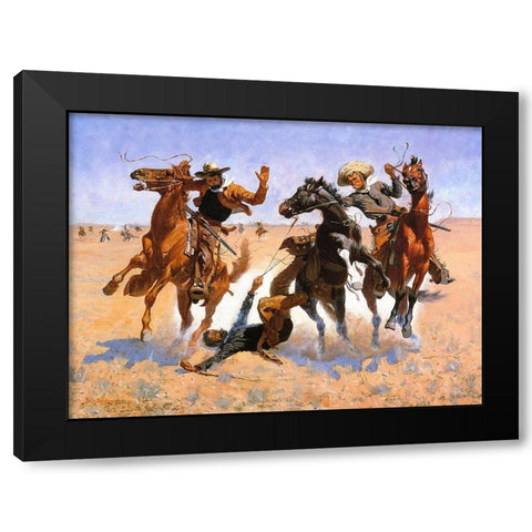Aiding a Comrade Black Modern Wood Framed Art Print with Double Matting by Remington, Frederic