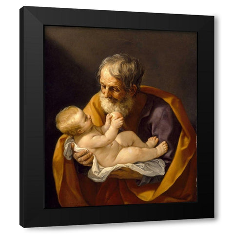 Saint Joseph and the Christ Child Black Modern Wood Framed Art Print with Double Matting by Reni, Guido