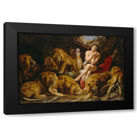 Daniel in the Lions Den Black Modern Wood Framed Art Print with Double Matting by Rubens, Peter Paul