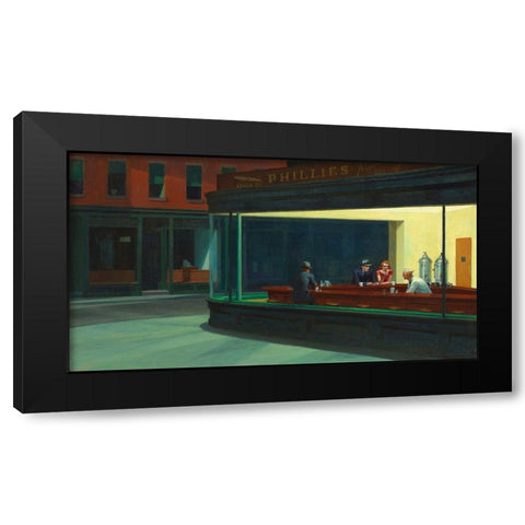 Nighthawks Black Modern Wood Framed Art Print with Double Matting by Hopper, Edward