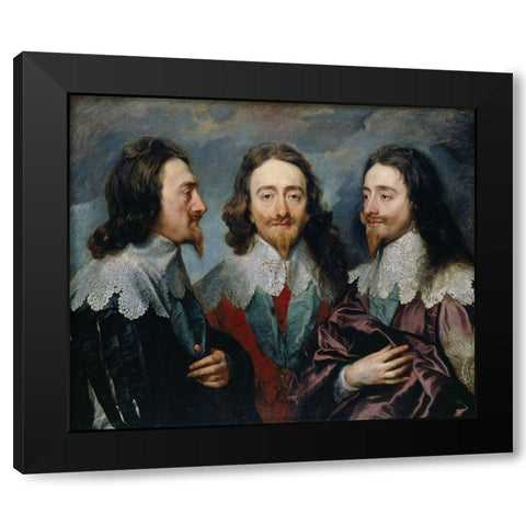 Charles I in Three Positions Black Modern Wood Framed Art Print by van Dyck, Anthony