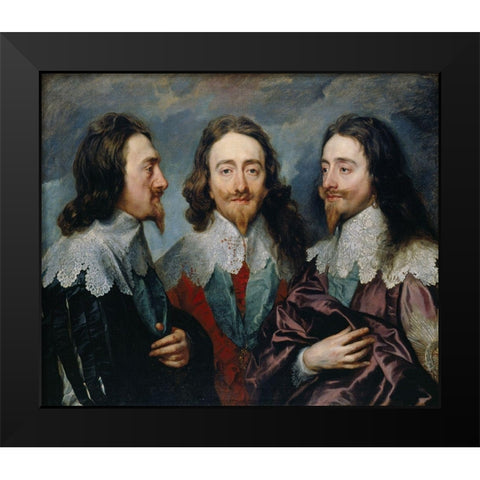 Charles I in Three Positions Black Modern Wood Framed Art Print by van Dyck, Anthony
