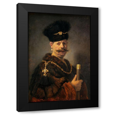 A Polish Nobleman Black Modern Wood Framed Art Print with Double Matting by Rembrandt