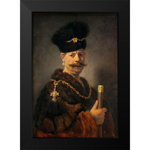 A Polish Nobleman Black Modern Wood Framed Art Print by Rembrandt