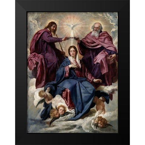 Coronation of the Virgin Black Modern Wood Framed Art Print by Valazquez, Diego