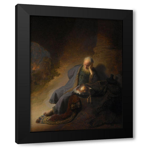 Jeremiah Lamenting the Destruction of Jerusalem Black Modern Wood Framed Art Print with Double Matting by Rembrandt