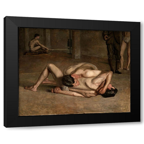 Wrestlers Black Modern Wood Framed Art Print with Double Matting by Eakins, Thomas