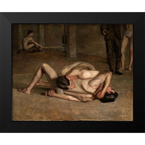 Wrestlers Black Modern Wood Framed Art Print by Eakins, Thomas