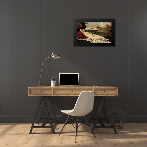 Sleeping Venus Black Modern Wood Framed Art Print by Titian
