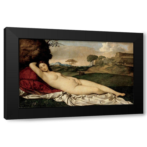 Sleeping Venus Black Modern Wood Framed Art Print with Double Matting by Titian