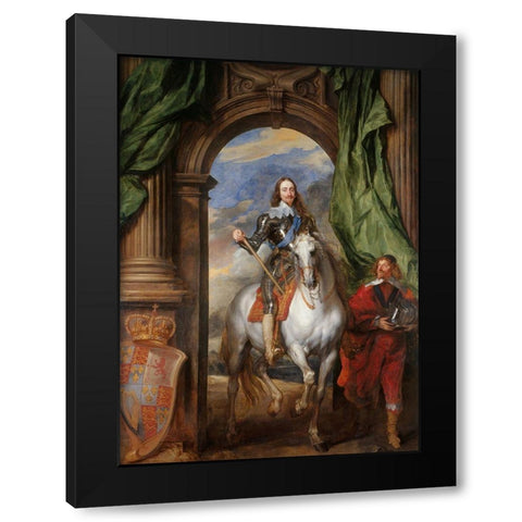 Charles I with M. de St Antoine Black Modern Wood Framed Art Print with Double Matting by van Dyck, Anthony