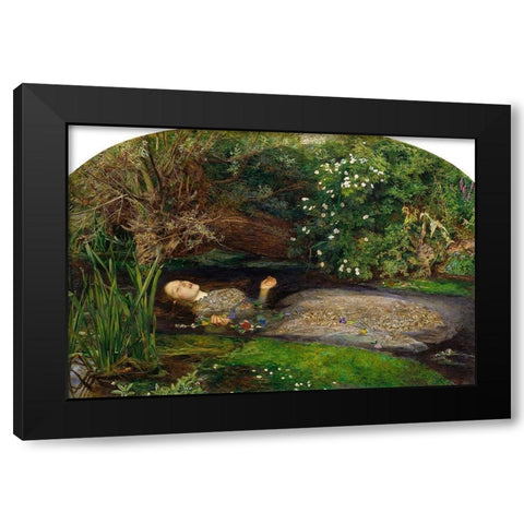 Ophelia Black Modern Wood Framed Art Print by Millais, John Everett