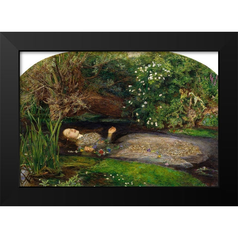 Ophelia Black Modern Wood Framed Art Print by Millais, John Everett