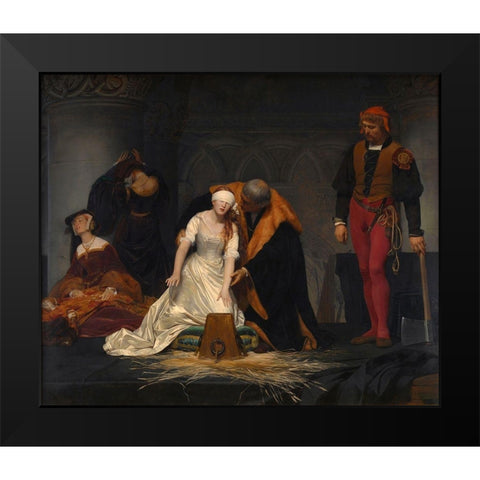 The Execution of Lady Jane Grey Black Modern Wood Framed Art Print by Delaroche, Paul
