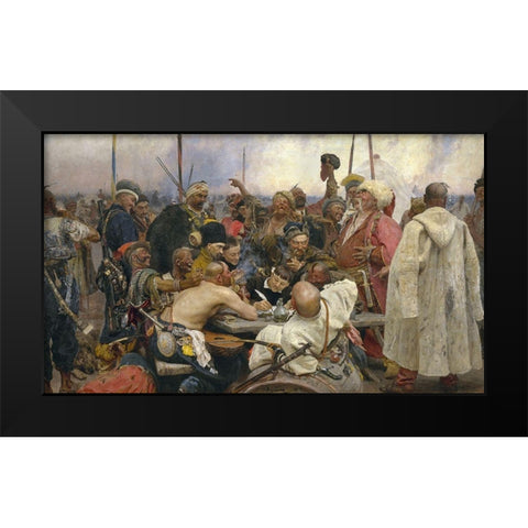 Reply of the Zaporozhian Cossacks Black Modern Wood Framed Art Print by Repin, Ilya