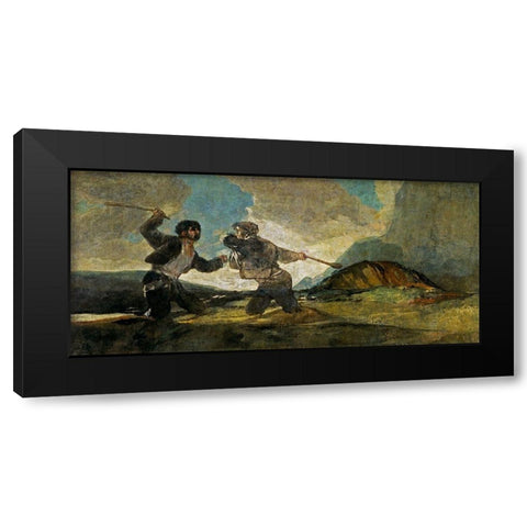 Fight with Cudgels Black Modern Wood Framed Art Print with Double Matting by Goya, Francisco