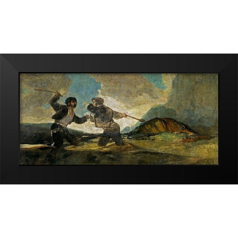 Fight with Cudgels Black Modern Wood Framed Art Print by Goya, Francisco