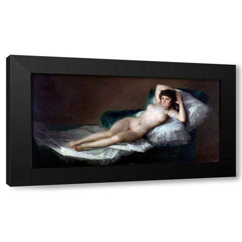 La Maja desnuda Black Modern Wood Framed Art Print with Double Matting by Goya, Francisco