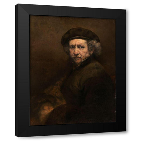 Self-Portrait with Beret and Turned-Up Collar Black Modern Wood Framed Art Print by Rembrandt