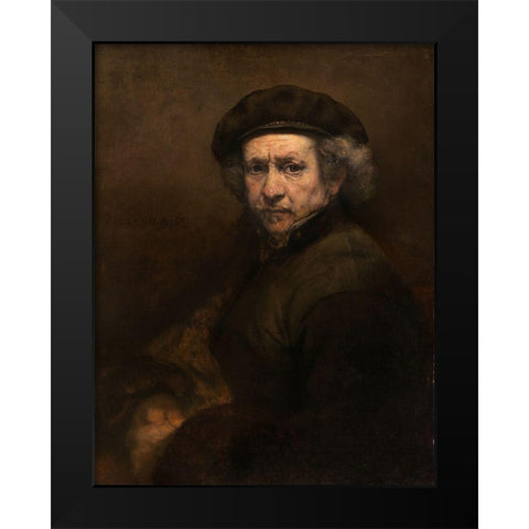 Self-Portrait with Beret and Turned-Up Collar Black Modern Wood Framed Art Print by Rembrandt