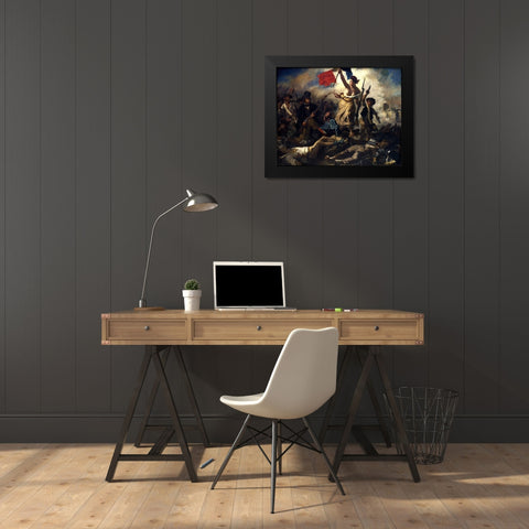 Liberty Leading the People Black Modern Wood Framed Art Print by Delacroix, Eugene