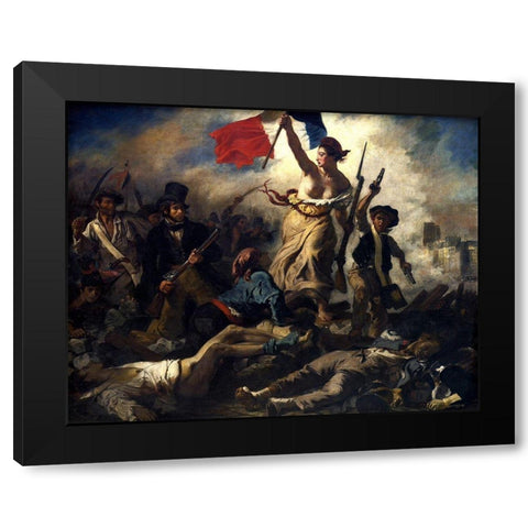 Liberty Leading the People Black Modern Wood Framed Art Print with Double Matting by Delacroix, Eugene