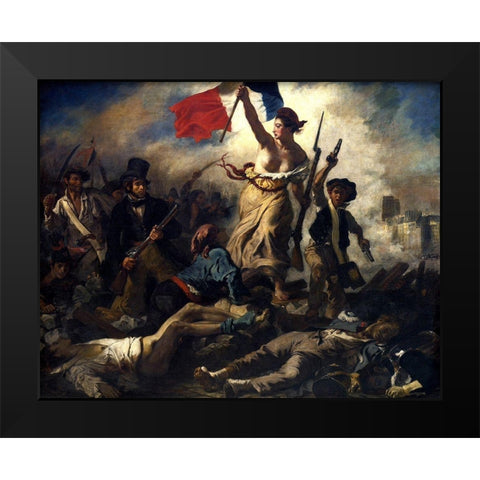 Liberty Leading the People Black Modern Wood Framed Art Print by Delacroix, Eugene