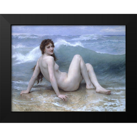 The Wave at Nude Black Modern Wood Framed Art Print by Bouguereau, William-Adolphe