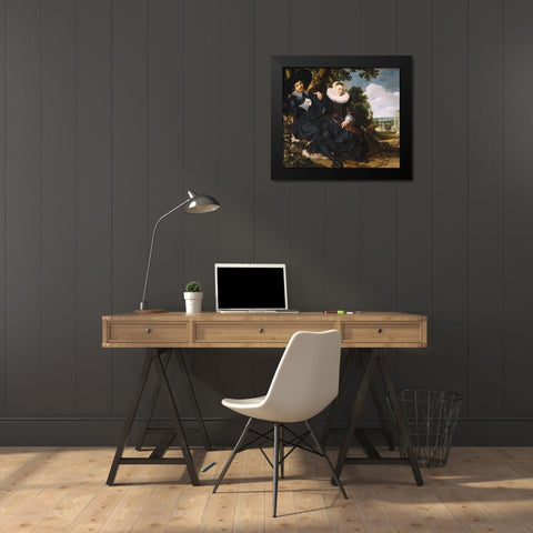 Marriage Portrait of Isaac Massa and Beatrix van der Laen Black Modern Wood Framed Art Print by Hals, Frans