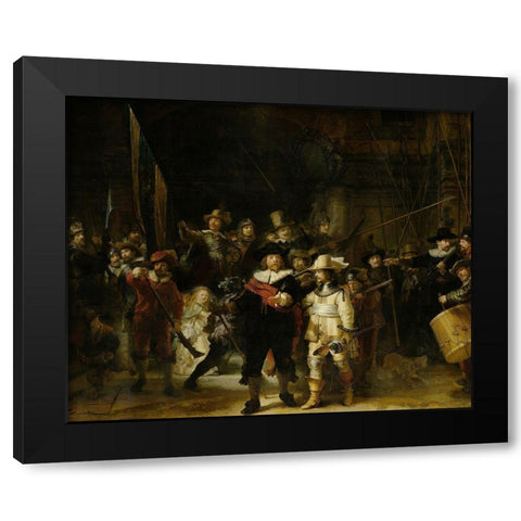The Night Watch Black Modern Wood Framed Art Print with Double Matting by Rembrandt
